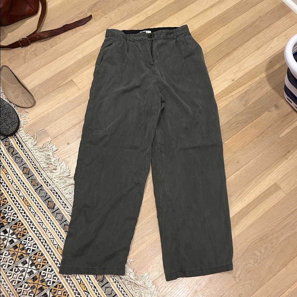 Vetta Green Wide Leg Trousers 2 Tencel Women